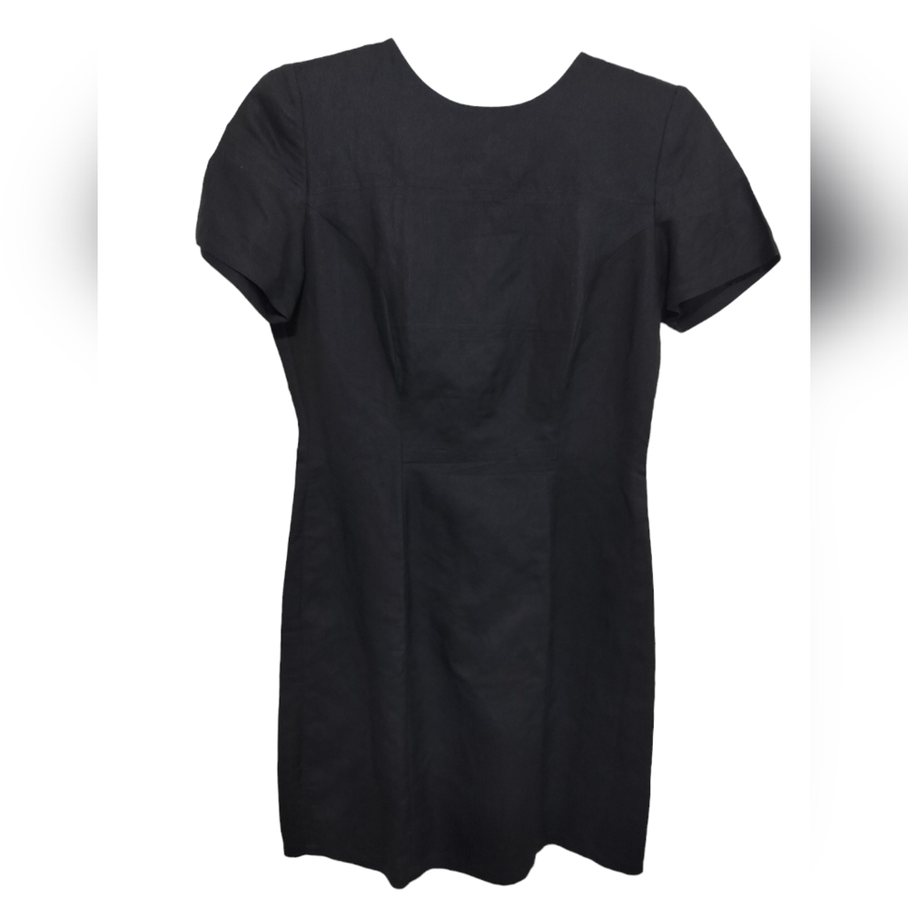 1951) Vintage Jennifer Eden Black Ramie blend Short Sleeve Sheath Dress Size 6